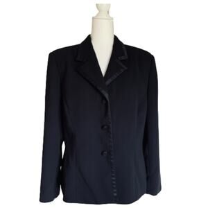 Le Suit Essentials Blazer Black Satin Trim Dressy Formal Jacket Size 16 Petite